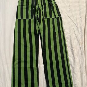 Green and Black Striped Kids Pants